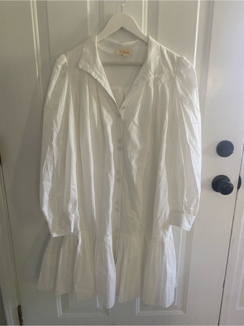 Listicle White Long-Sleeve Button-Front Tiered Dress